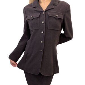 CHANEL Vintage 95A Tweed Suits Jacket Skirt #40 Wool Button Brown Gold [106280]